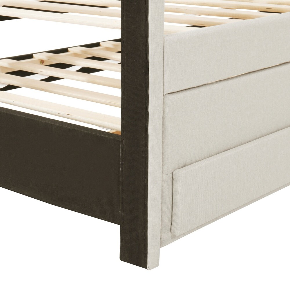 Twin Size Bed Frame Upholstered Platform Bed w/ Pull Out Trundle & 3 Drawers