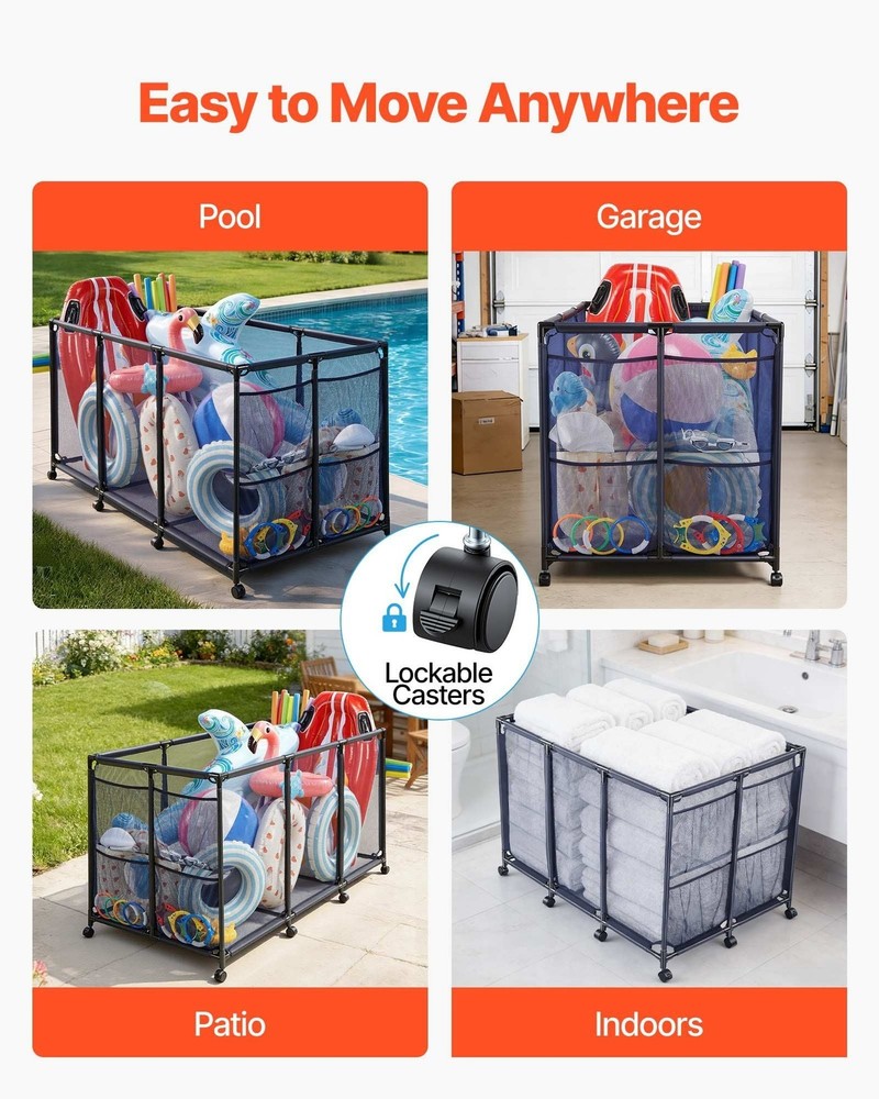 Pool Storage Bin, 69 x 32 x 35 in, Rolling Pool Float Storage Organizer with