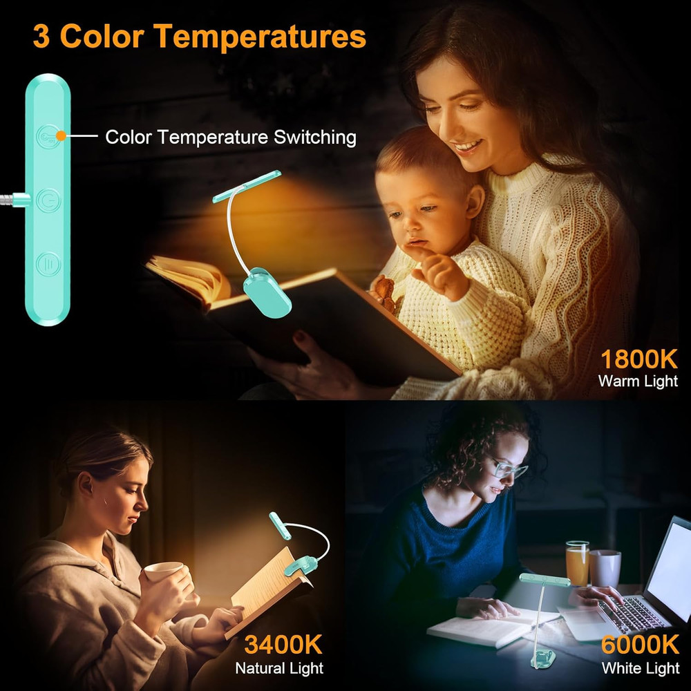 Rechargeable Book Light for Reading in Bed with 19 LED &Memory Function-Eye Cari
