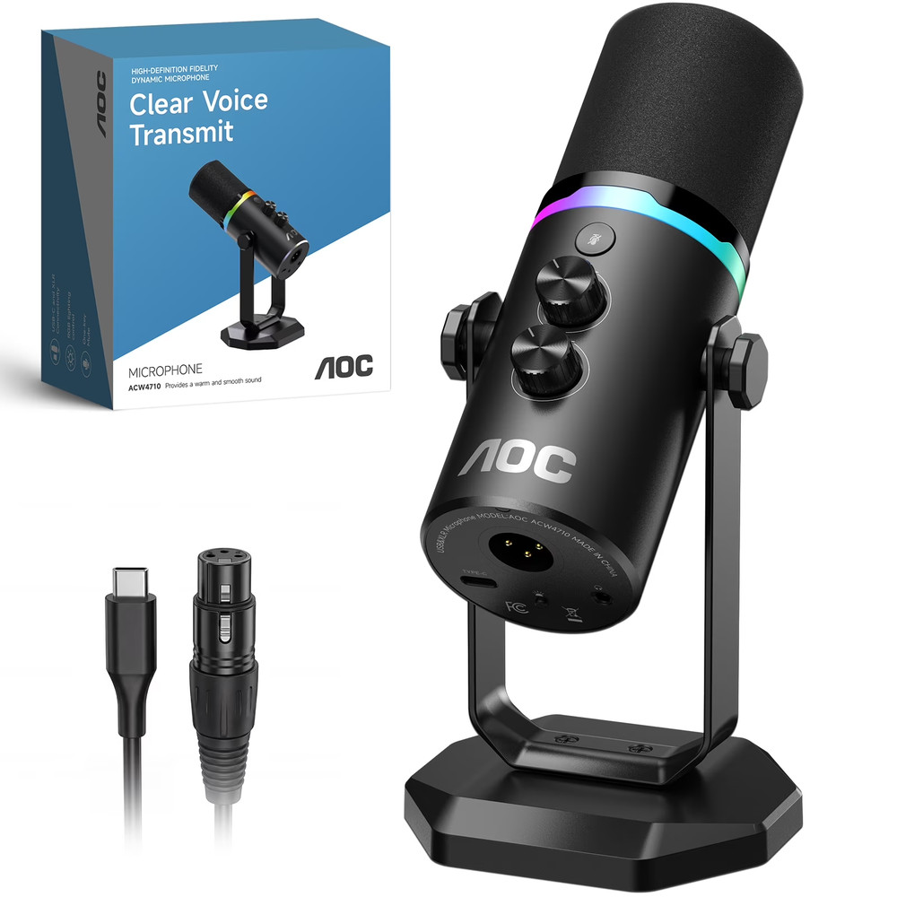 AOC USB/XLR Dynamic Microphone for Podcast Recording, PC Computer Gaming Streami