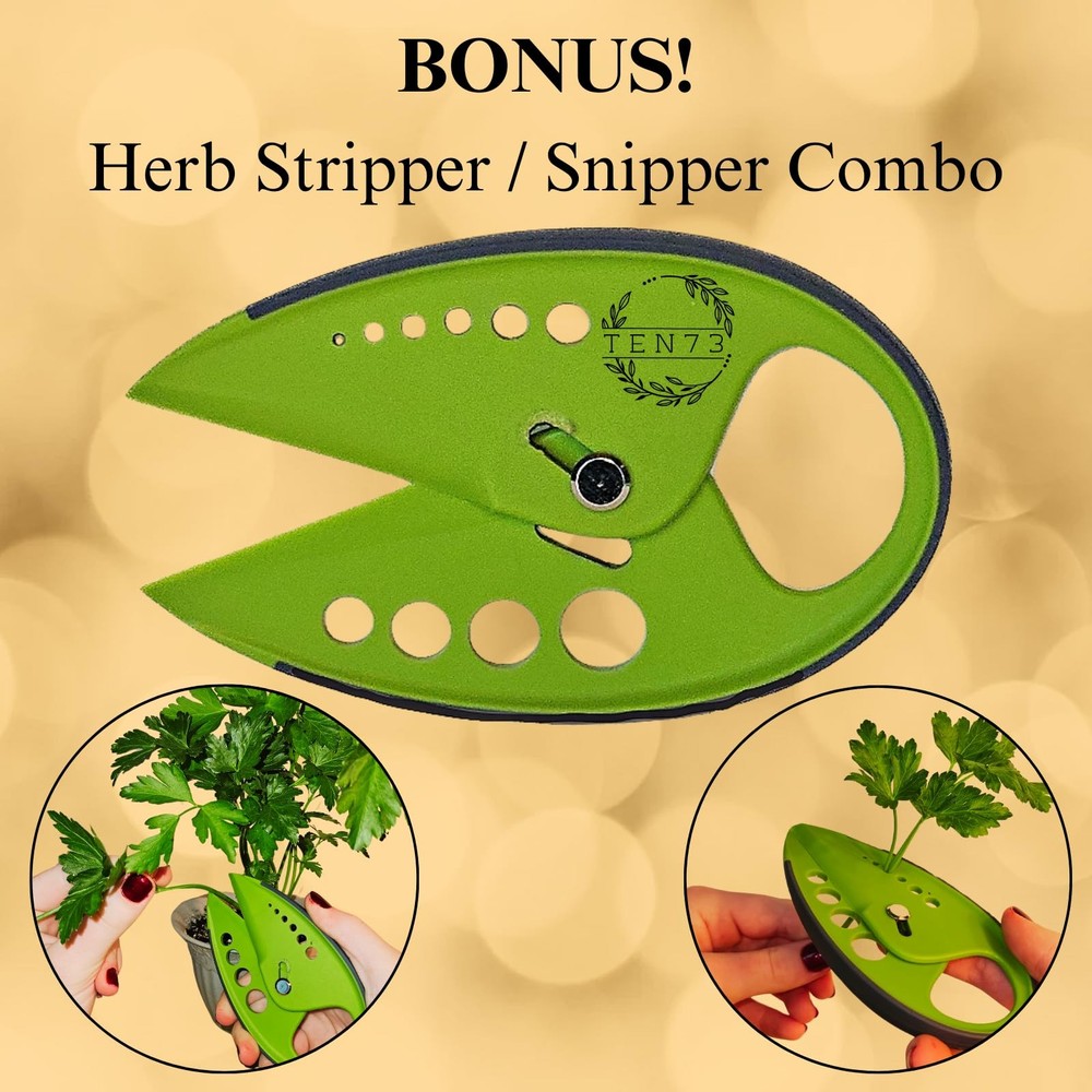 2-in-1 5-Blade Herb Scissors & Herb Stripper Set | 10-Hole Leaf stripper Stem...