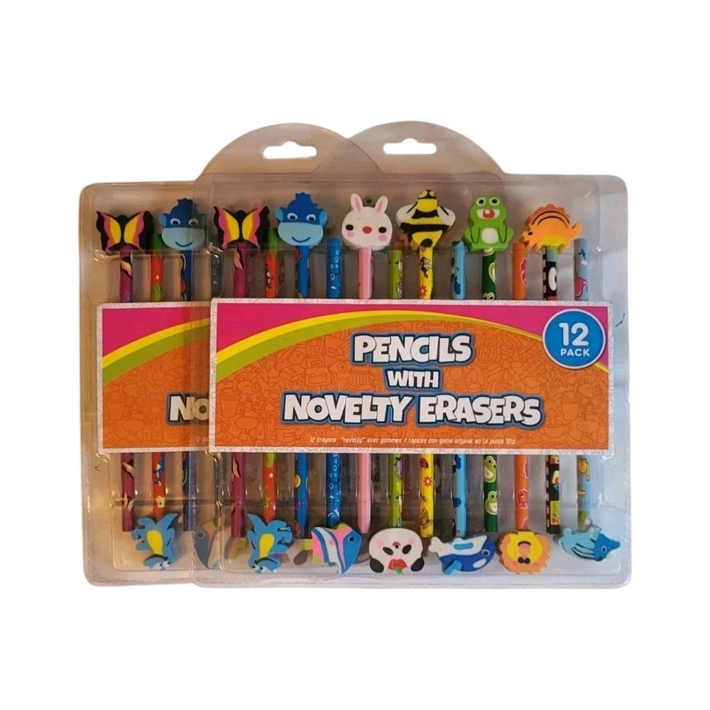NEW Colorful 12 Pencils with Novelty Erasers - Same 2 Packs