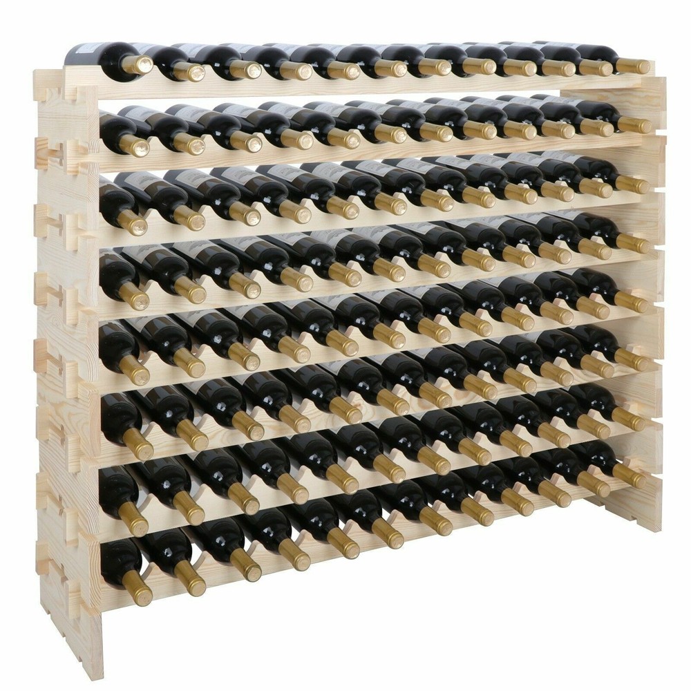 2PCS Holder Wine Rack Stackable Storage 8 Tier Solid Wood Display 96 Bottles