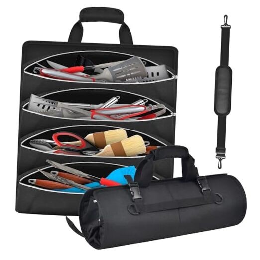 Grill Tool Accessory Storage Bag Roll Up, BBQ Tools Carry Orangizer Case for