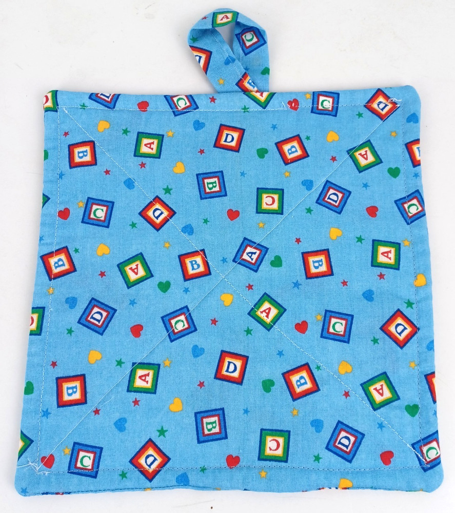 Handmade Potholder Both Sides Alphabet Pattern Multicolor Hot Pad 8 x 8.5"