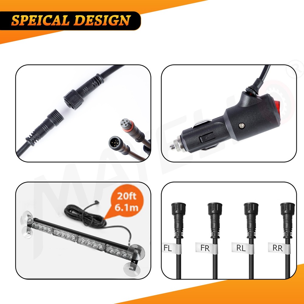 Amber/White 64 LED Warning Light Bar Windshield Flash Lamp Emergency Strobe