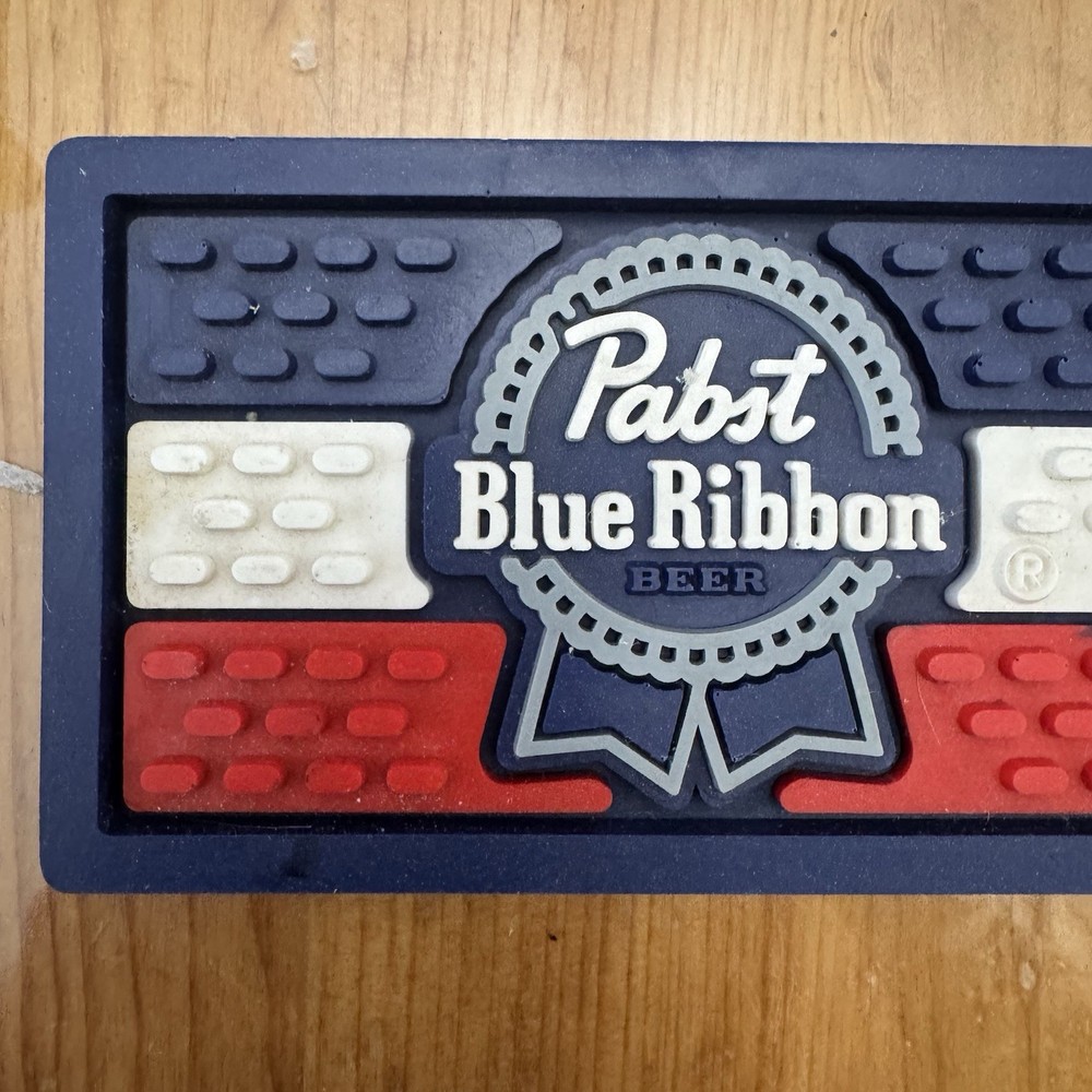 Pabst Blue Ribbon Bar Mat Red White Blue Rectangular 20”x3.5” Pre Owned