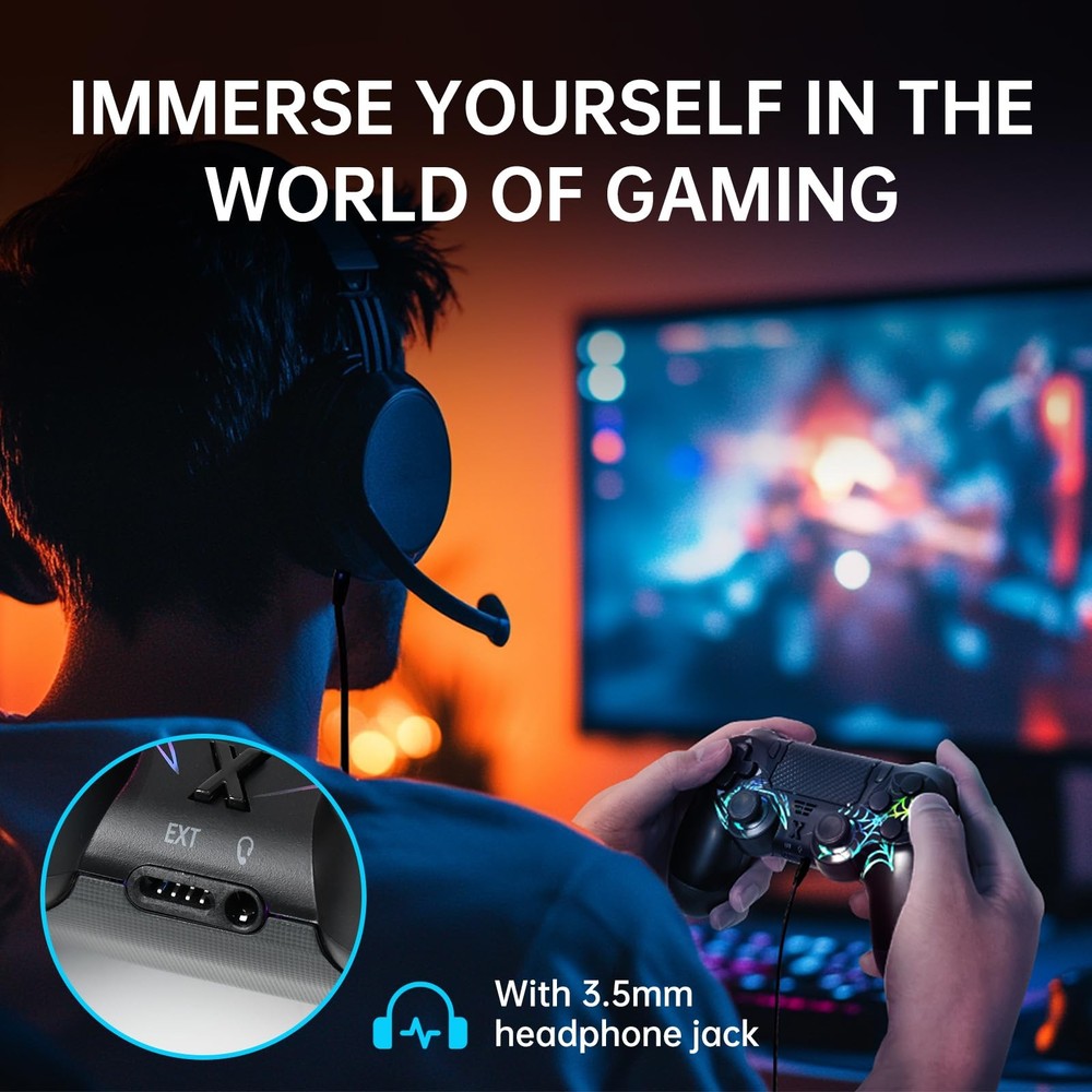 Wireless Controller for PS4/PC, Black Spider Design, Hall Effect Joystick, RG...