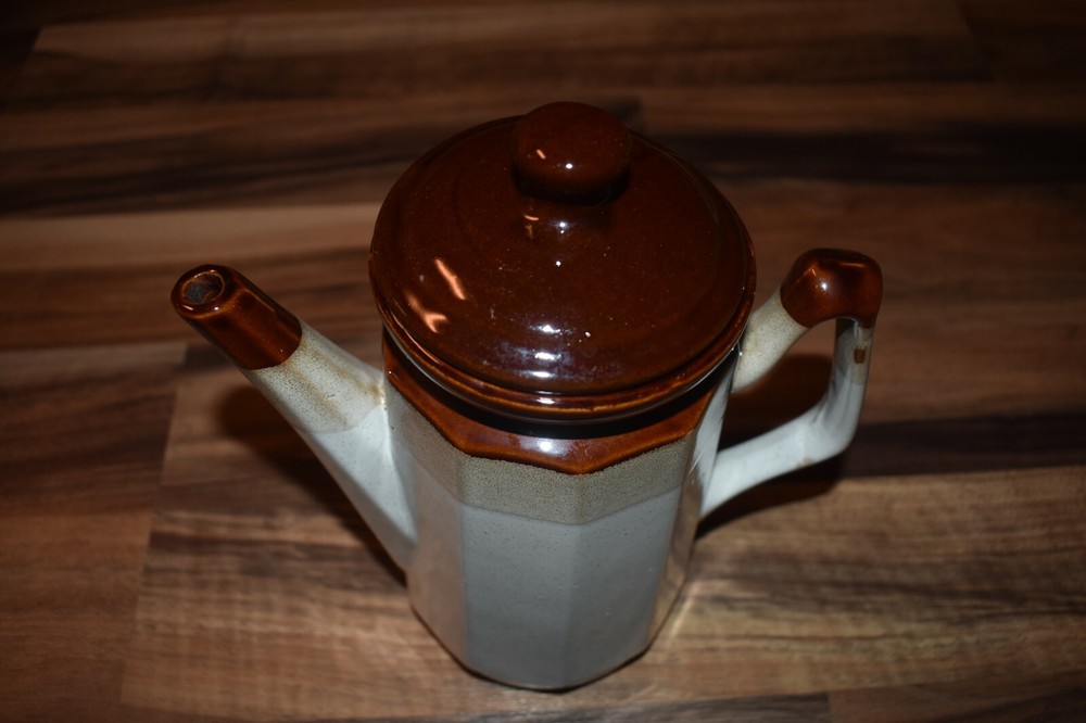 vintage stoneware server coffee / tea pot with lid - 10"