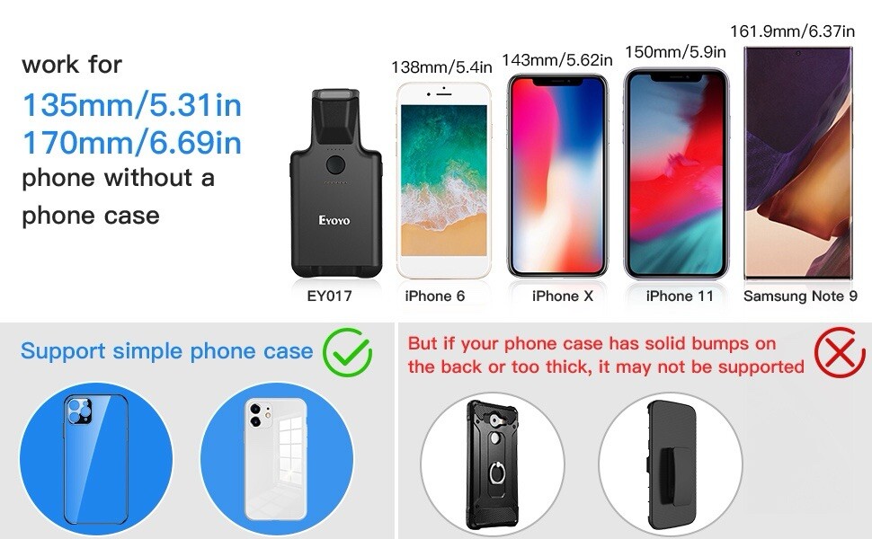 Eyoyo 1D 2D Phone Back Clip Cover Barcode Scanner Bluetooth Bar Code Reader