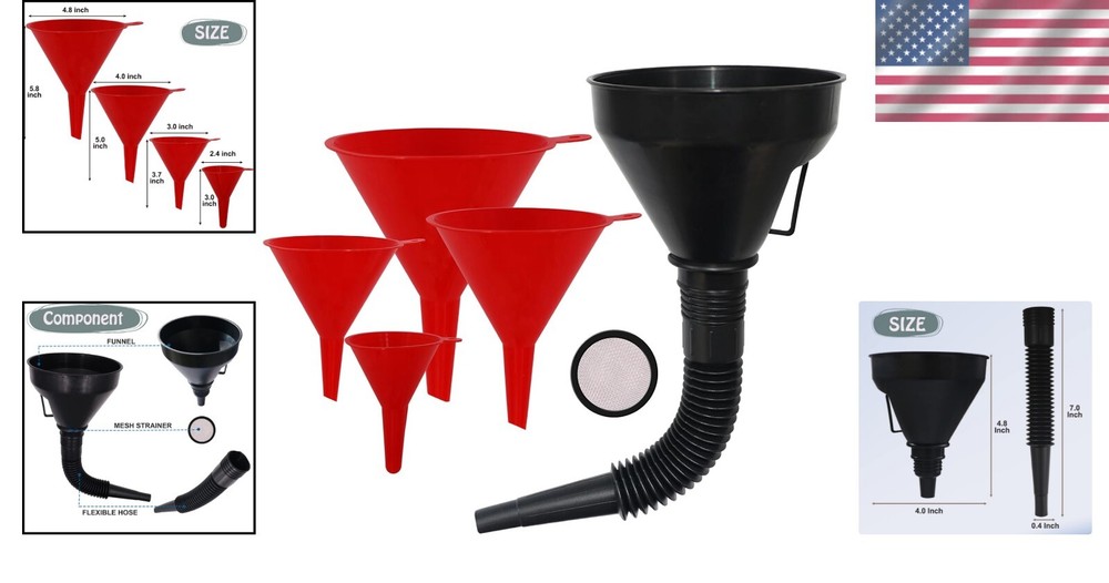 Rapid Filling Oil Funnel Set with Long Hose & Filter - Multi-Use Solution