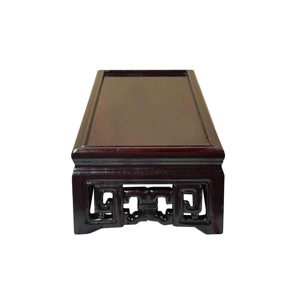 Dark Brown Stained Oriental Geometric Rectangular Display Table Stand GB246
