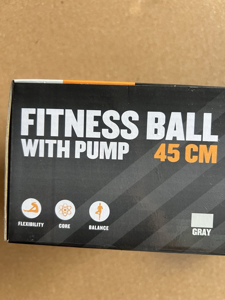 Small 45cm Gray Exercise Ball Set with Pump & Stretch Band for Home Workouts