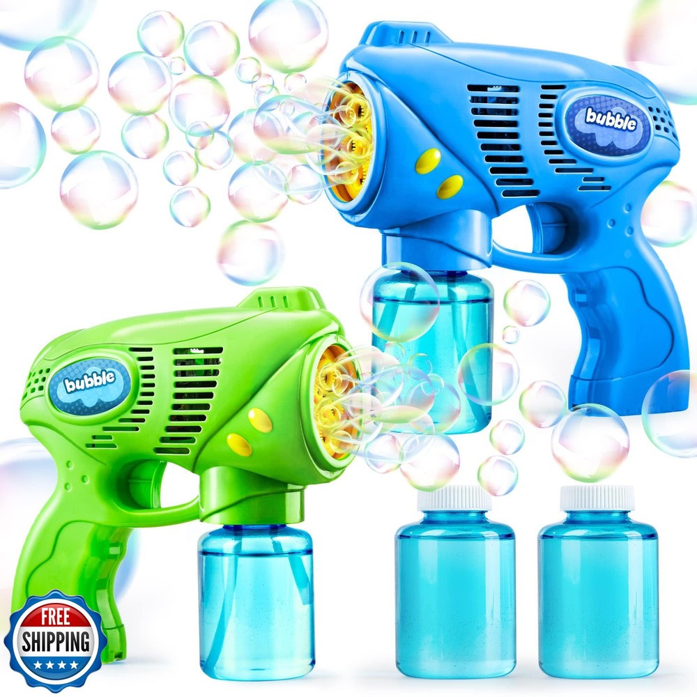 JOYIN 2 Kids Bubble Gun with 2 Bottles Refill Solution, Bubble Ma
