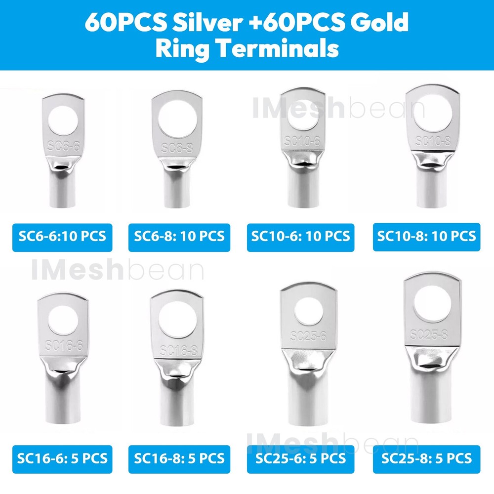 280PCS Car Copper Lug Ring Terminals Cable Electrical Wire Crimp Connectors Kit
