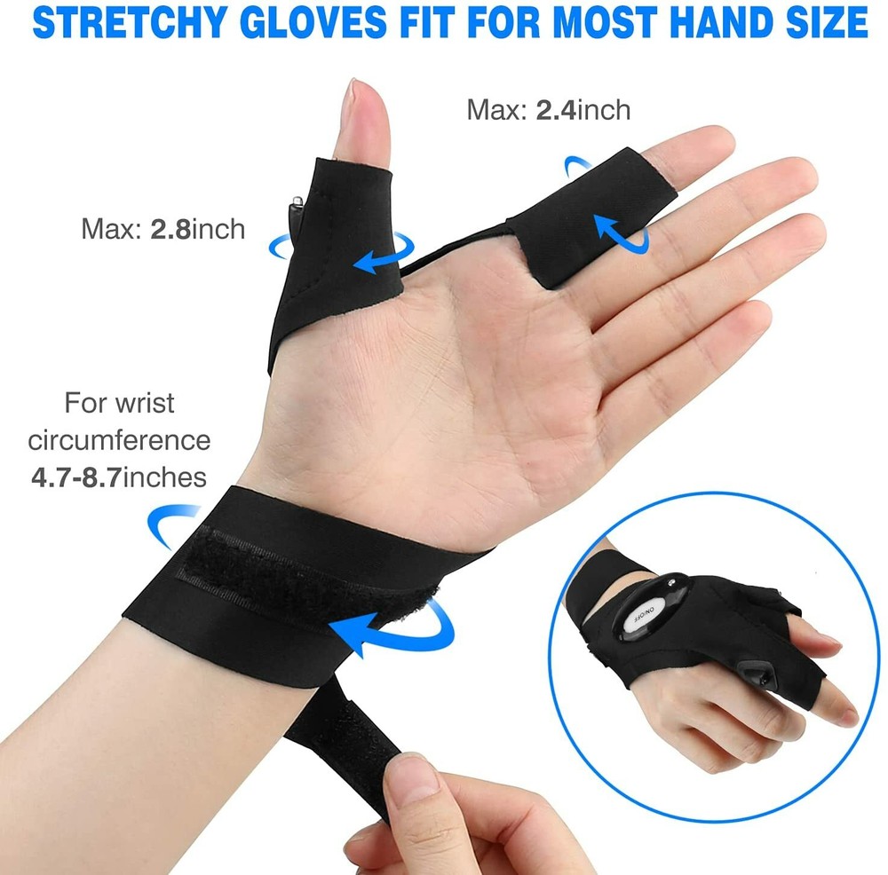 LED Flashlight Gloves, Tactical Fingerless 2 Pair