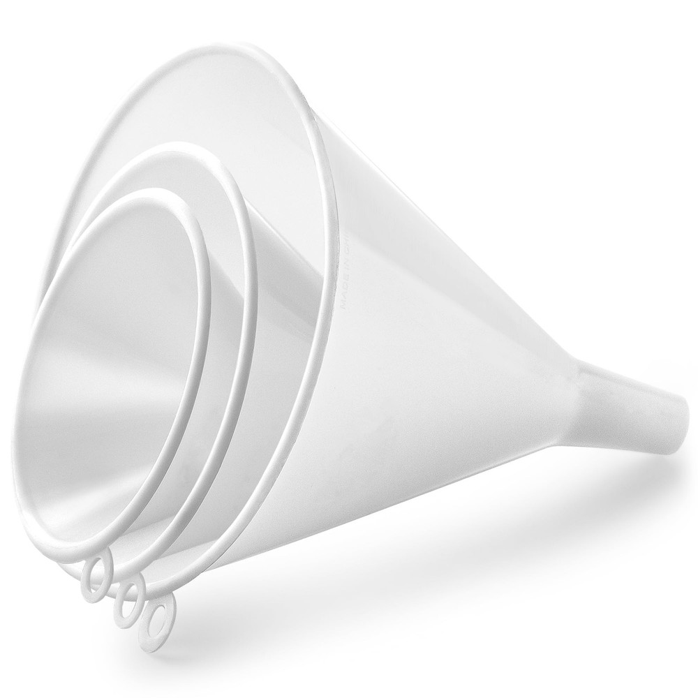 3Piece Kitchen Funnel Set, Plastic Large Medium Small Funnels for Bottles, White