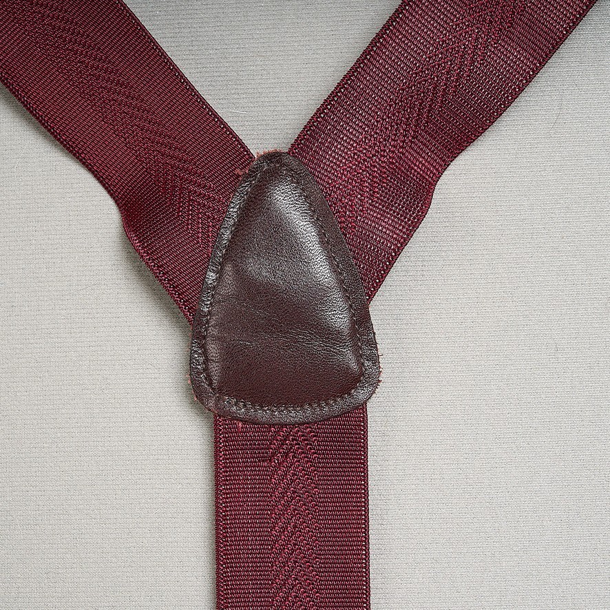 Men's Suspenders Burgundy Stretch Leather Button Ends Adjustable
