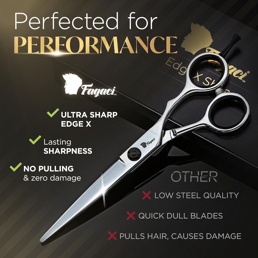 Fagaci Hair Cutting Scissors 6" Razor-Sharp, Professional Silver