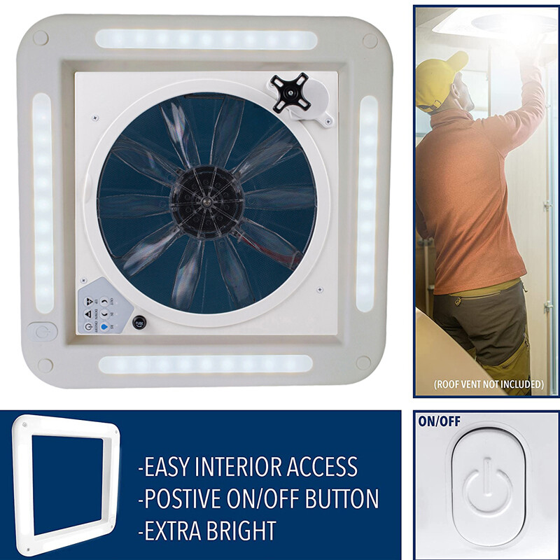 14'' 12V RV Roof Vent Air Max LED Fan Remote 10 Speed Camper Rain Sensor USA