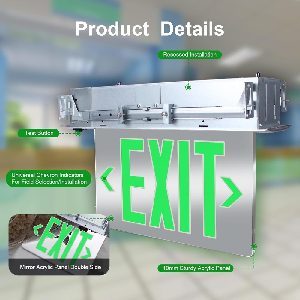Qllite LED Exit Sign Emergency Light Battery Backup Double-Sided Green UL