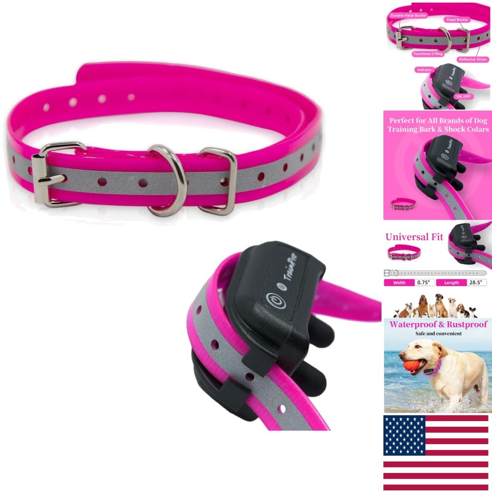 Universal 27.5" Adjustable Pink Reflective Dog Training Collar Replacement Strap