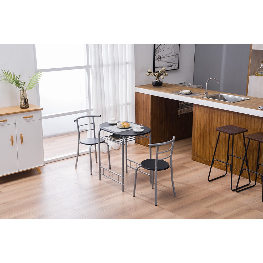 PVC Breakfast Table (One Table and Two Chairs) Black