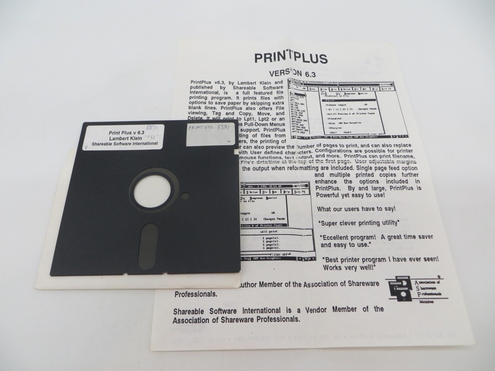 5.25" Floppy Disk PRINT PLUS V 6.3 Lambert Klein Shareable Software disc