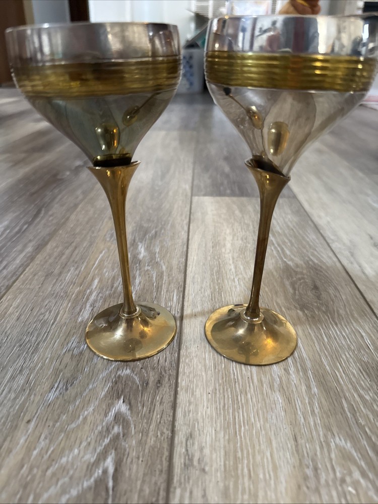 two-tone wine goblets, likely silver-plated brass