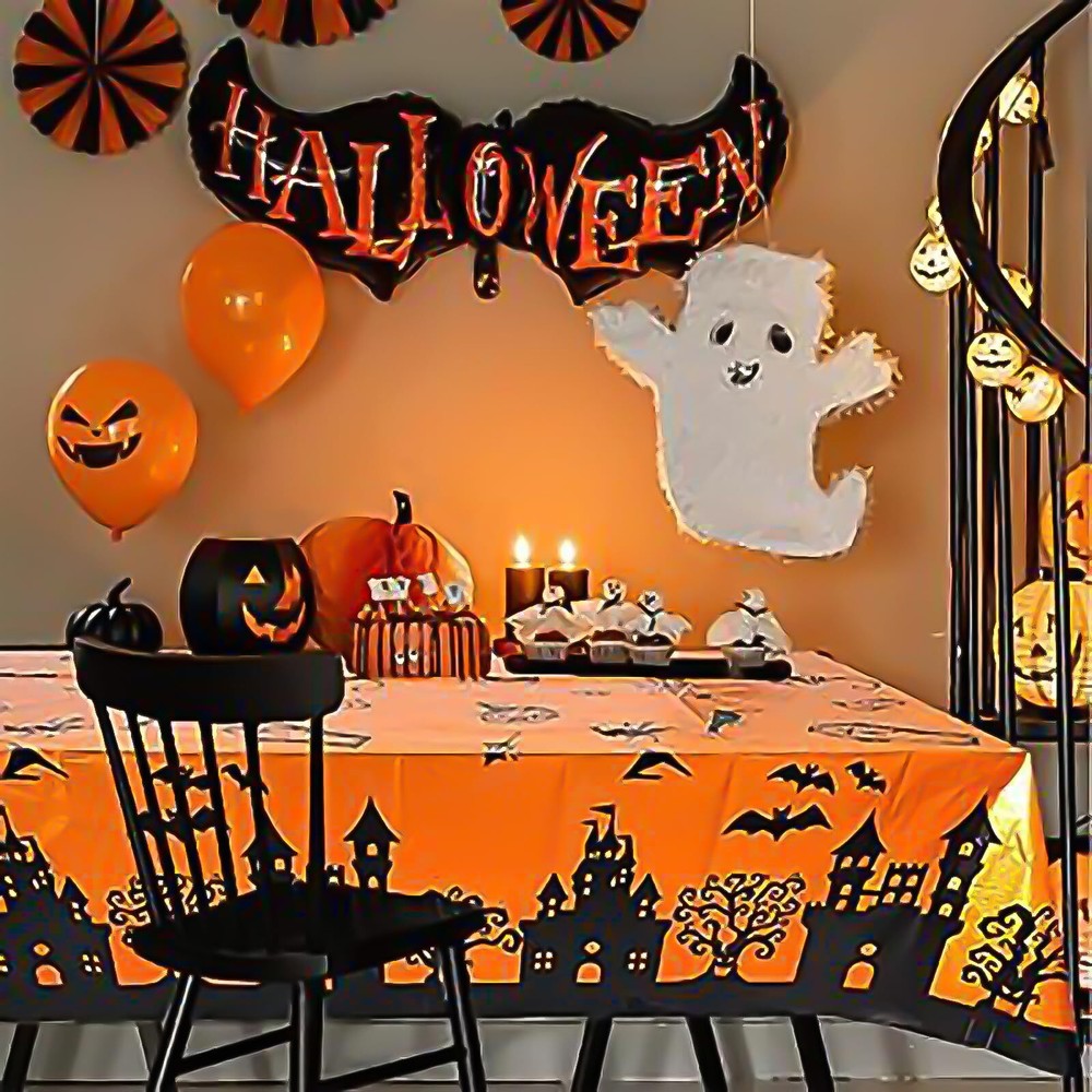 2Pc Halloween Tablecloth 54"x108" Rectangular Table Covers Halloween Party Decor