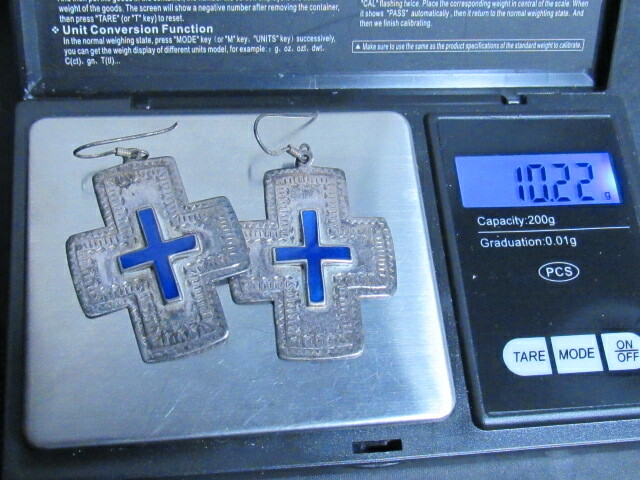 stamped cross silver earrings