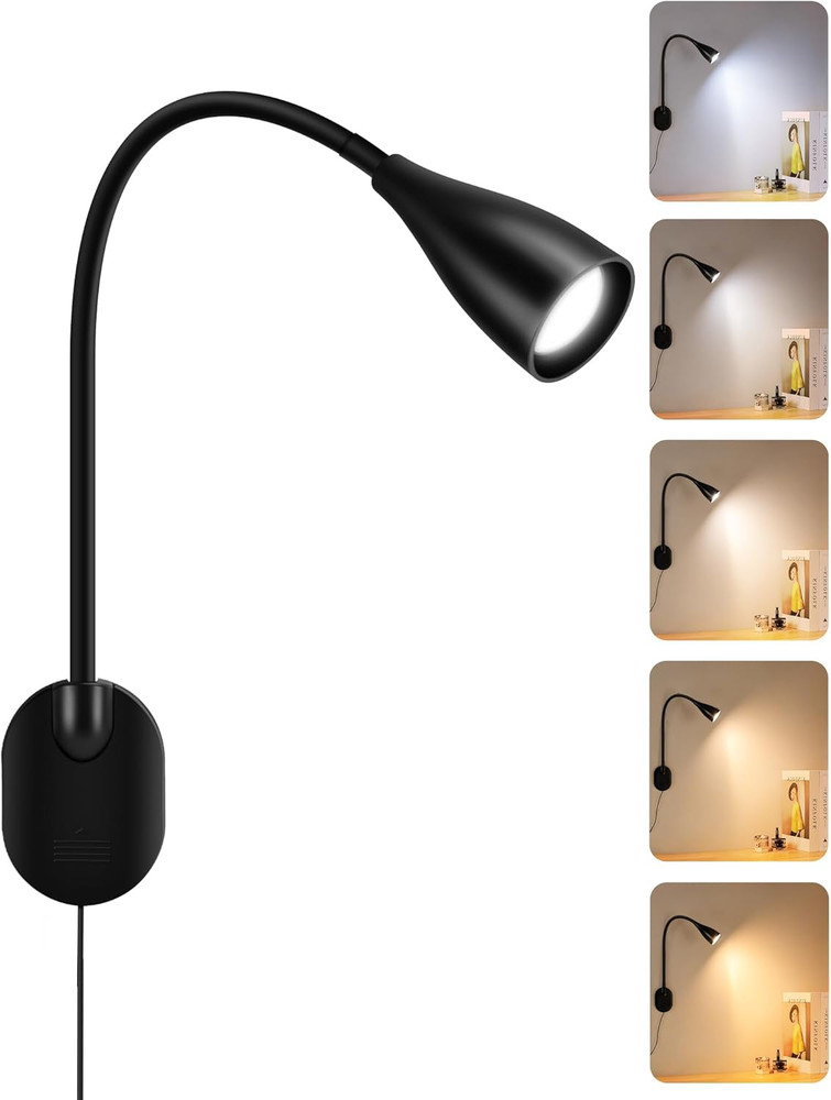 LED Wall Mounted Reading Light, 5 Color Modes 10 Brightness Dimmer, USB Charging