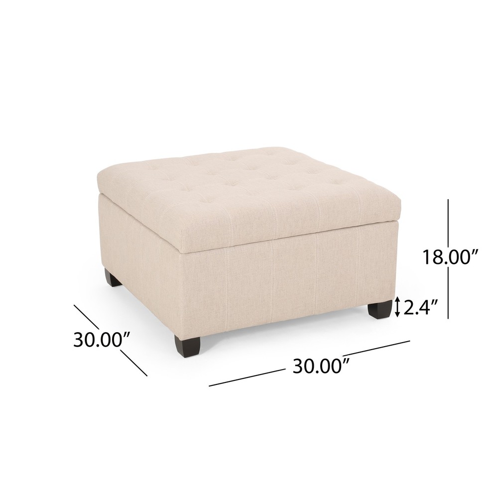 Upholstered Tufted Fabric Storage Ottoman, Wheat