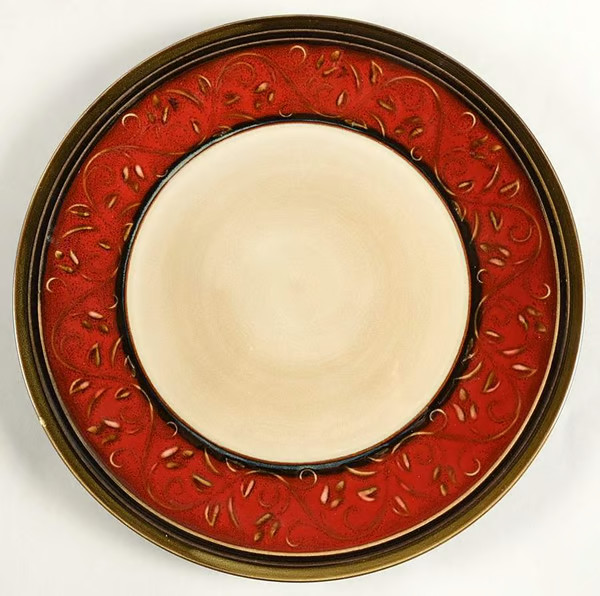 Pier 1 Stoneware Red Scroll Pattern 10.75" Plate -