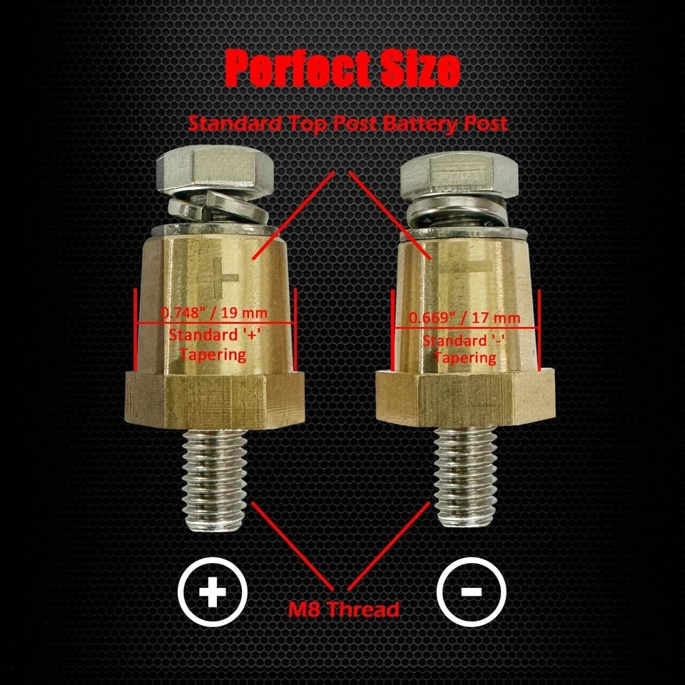 M8 Thread Brass Battery Terminal Charging Posts Battery Post Adapter +/- with...