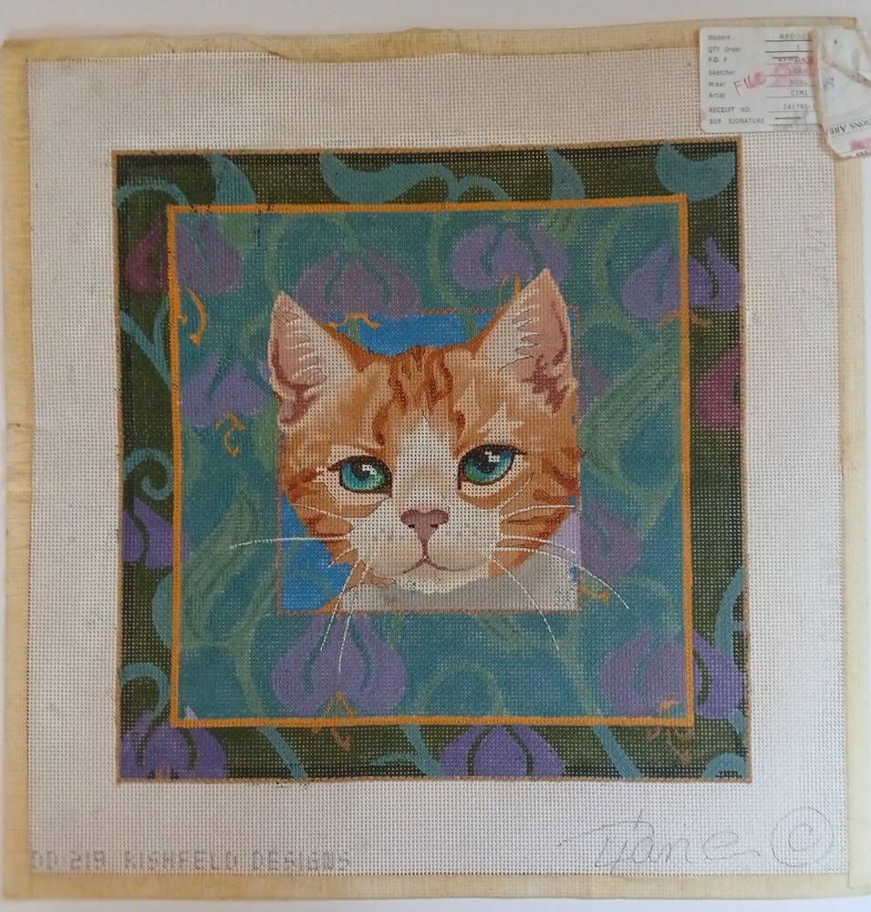 Rishfeld Designs Ginger Cat Diane Dirks Hand Painted Needlepoint Canvas**READ**