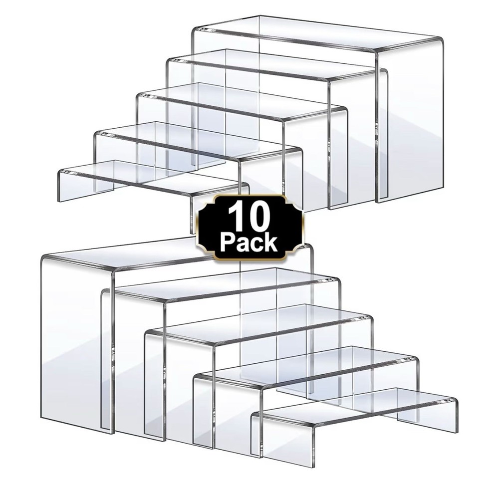 Large Acrylic Risers, 10 Pcs 2 Set(7”L~8”L~9”L) Riser Display Shelf