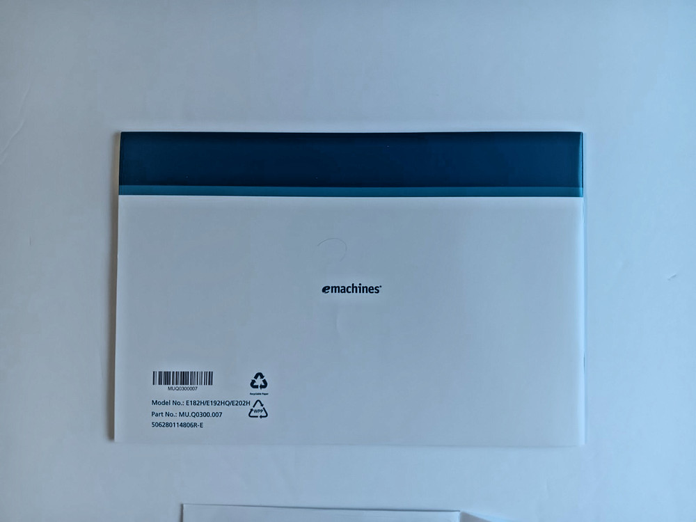 eMachines Quick Guide Manual 2009 w/ CD ROM & Doc. Package E182H / 192HQ / E202H