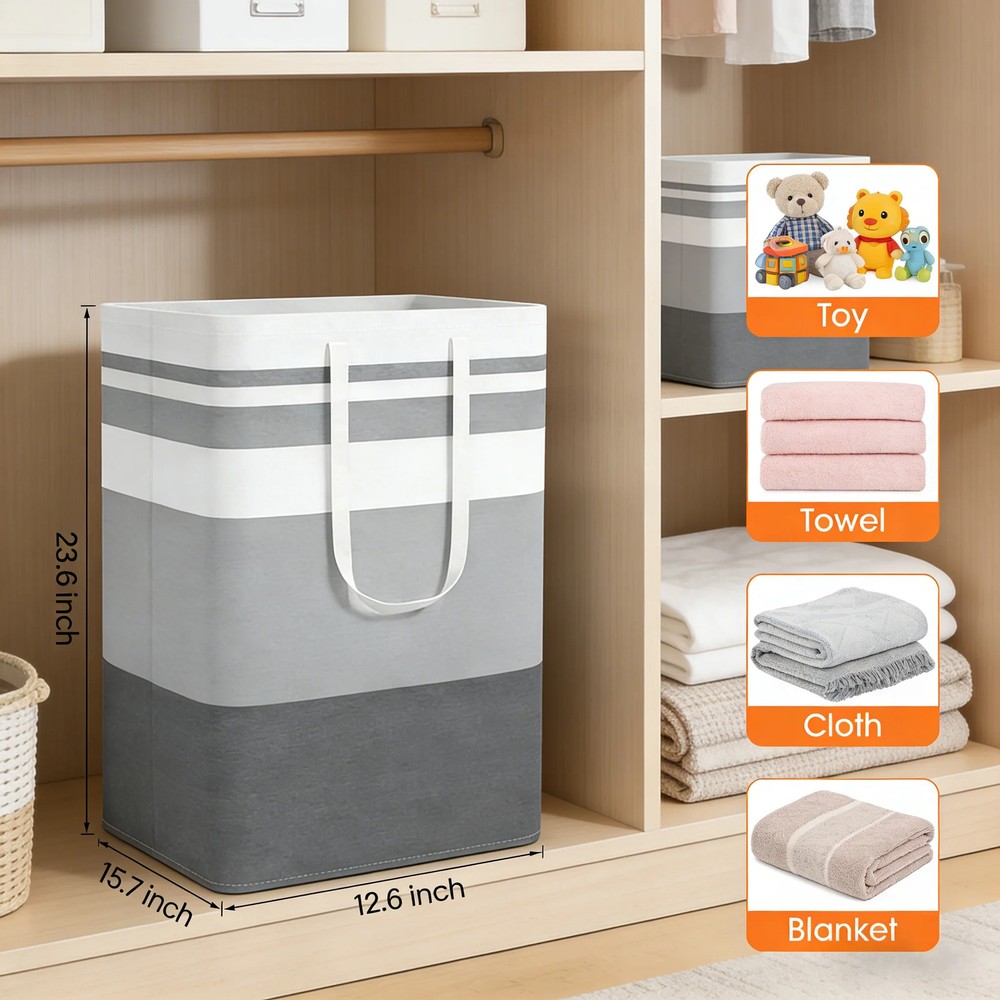 GARITIN 2 Pack Collapsible Laundry Baskets with Handles Grey