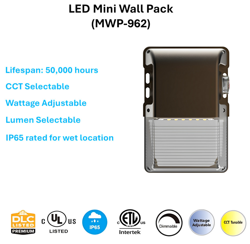 10 Pack LED Mini Wall Pack WATT CCT Selectable Photocell Installed