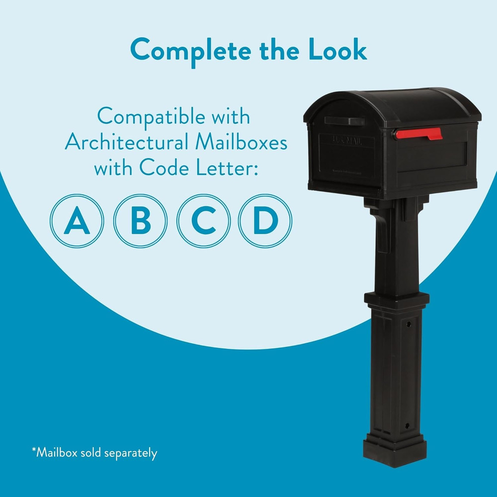 Grand Haven Plastic Mailbox Post, Compatibility Code A, B, C, D, GHP00BAM, Black