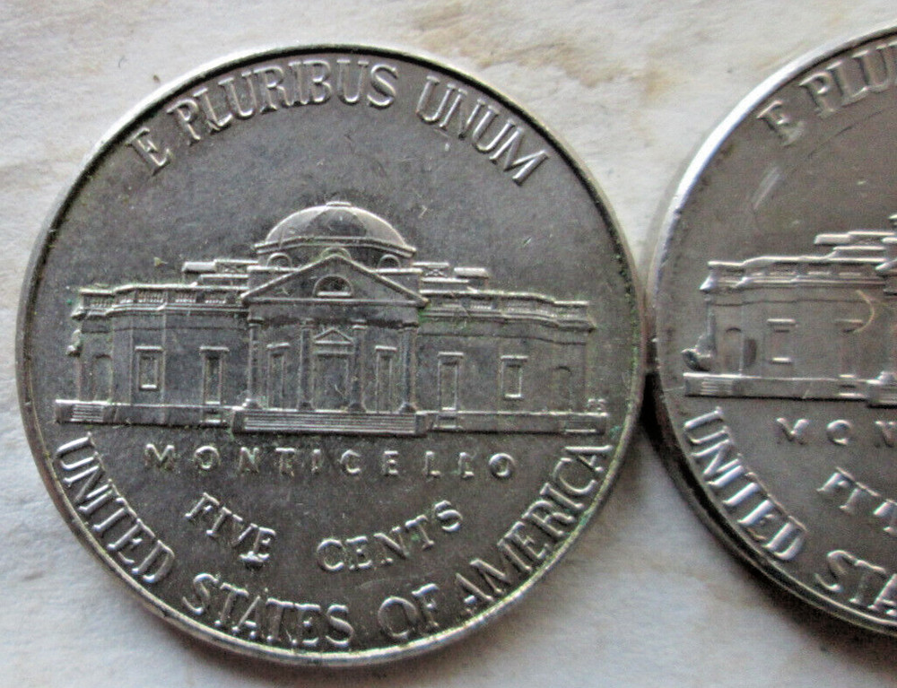 2015-P JEFFERSON, (2) REVERSE INTERIOR DIE BREAK ERRORS, XF/AU, CIRCULATED