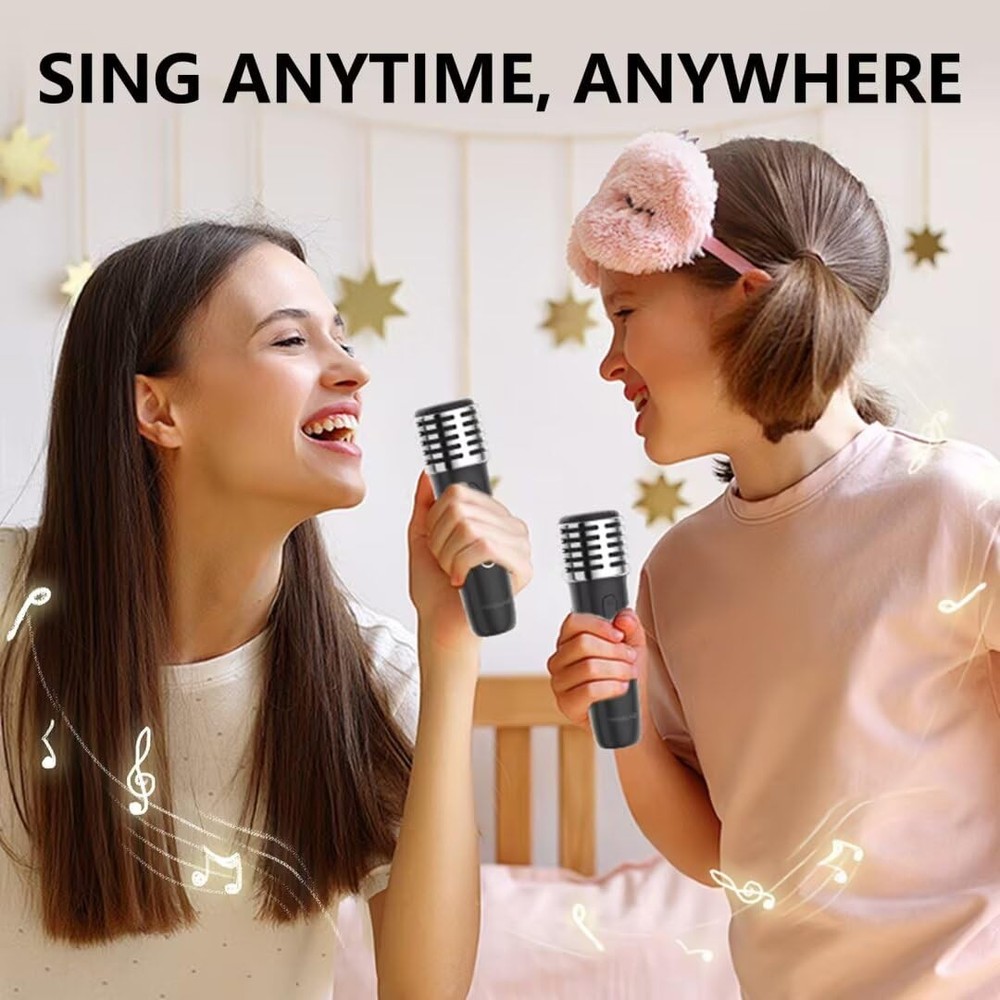 Karaoke Machine with 2 Wireless Microphones and Base, Mini Bluetooth Singing ...