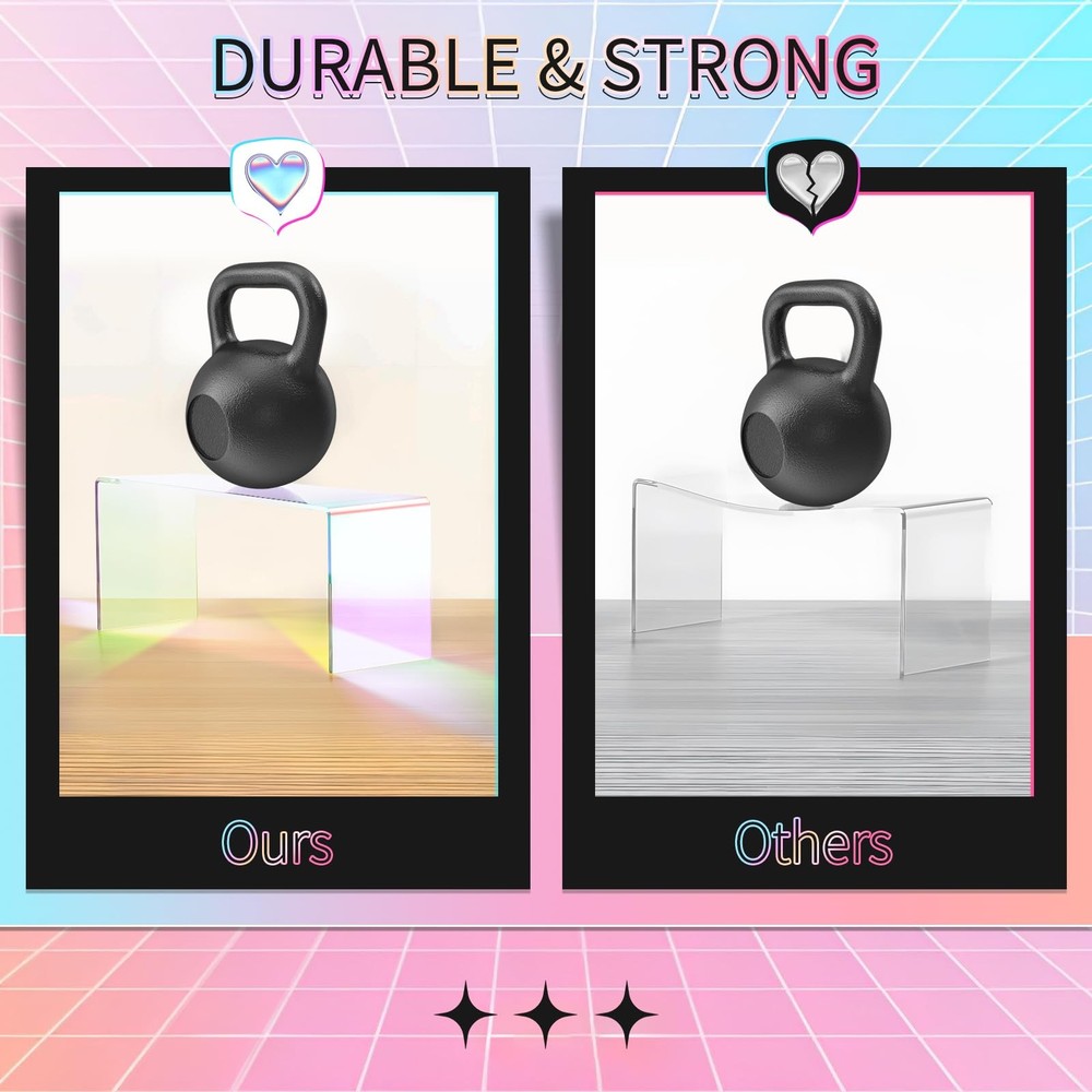 Iridescent Acrylic Display Risers, 6pcs Rainbow Display Stand Rectangular Sta...