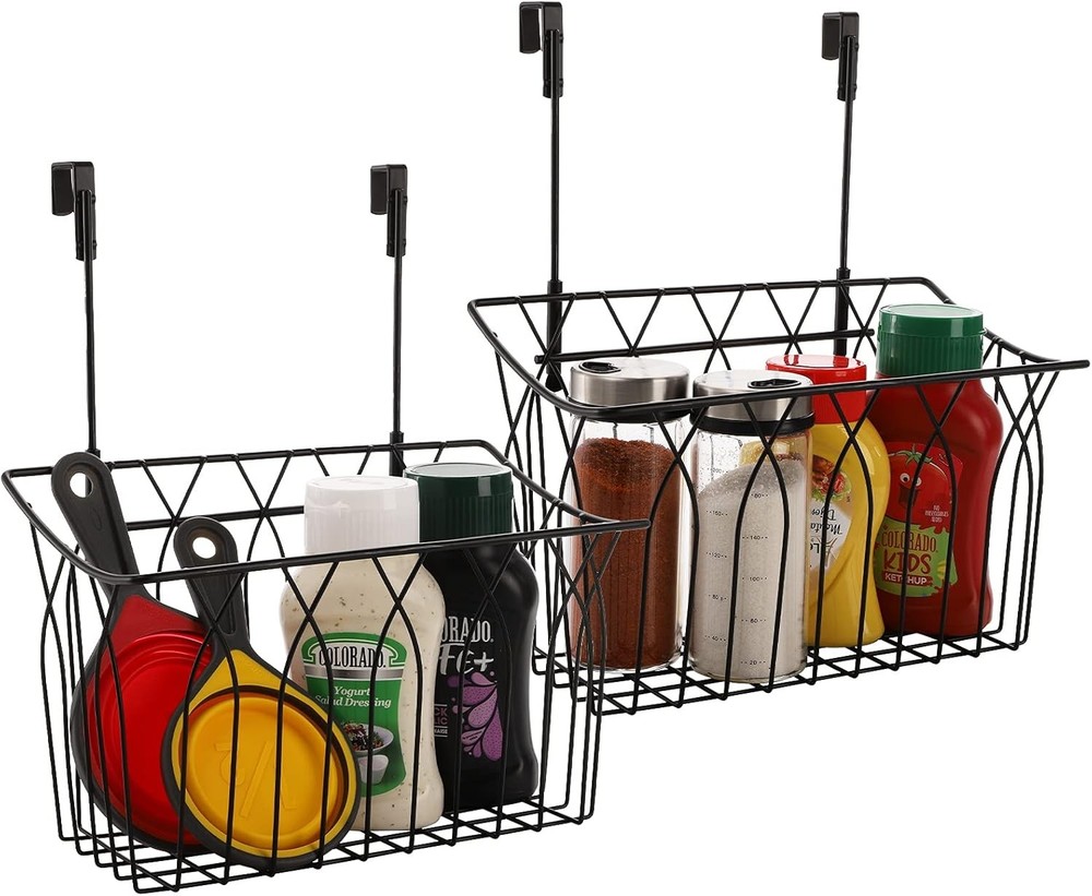 2 Pack Grid Storage Baskets W/ Hooks Metal Hanging Wire Basket Kitchen Organizer