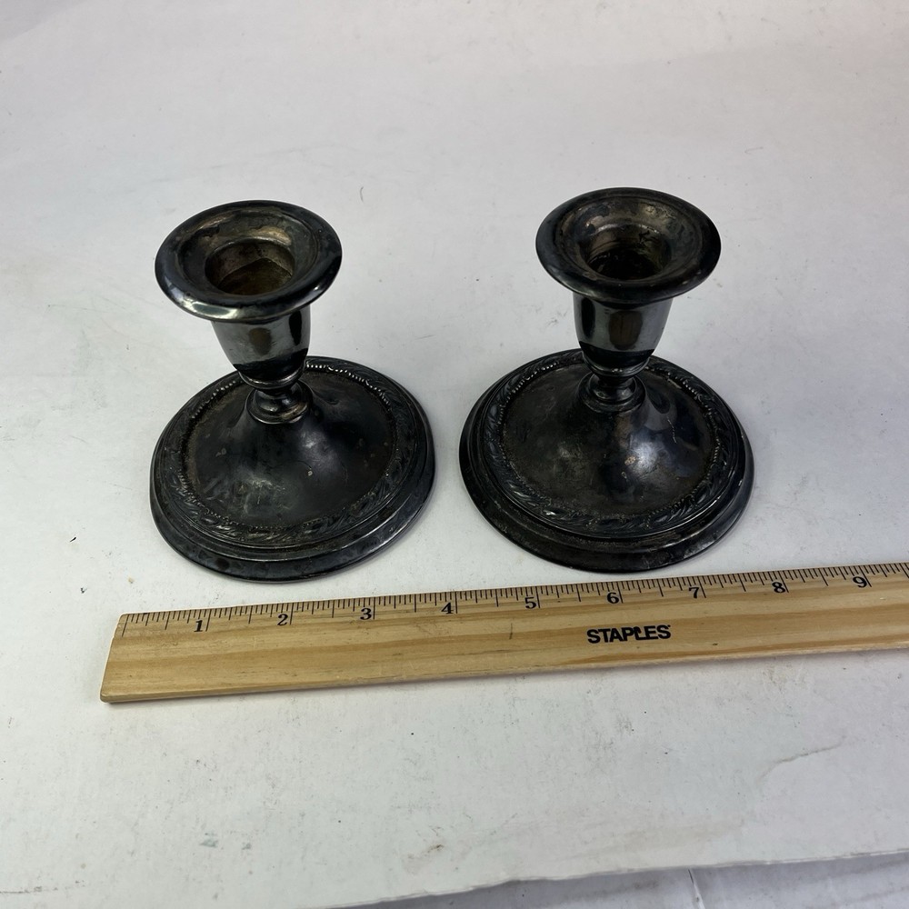Vintage Pair Silver Plated Candle Stick Holders LL C