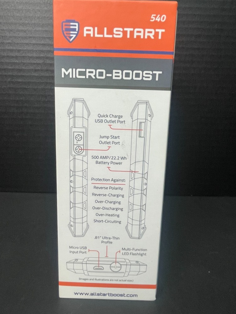Allstart Micro-Boost 500AMP Jump Starter Portable Power Unit Quick Charge Device