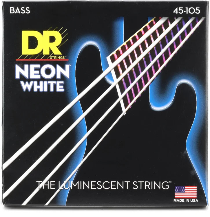 DR Strings NEON Electric Bass Guitar Strings - .045-.105 Medium, White
