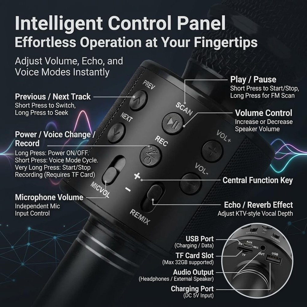Wireless Bluetooth Microphone Karaoke Handheld Speaker 3-in-1 Portable