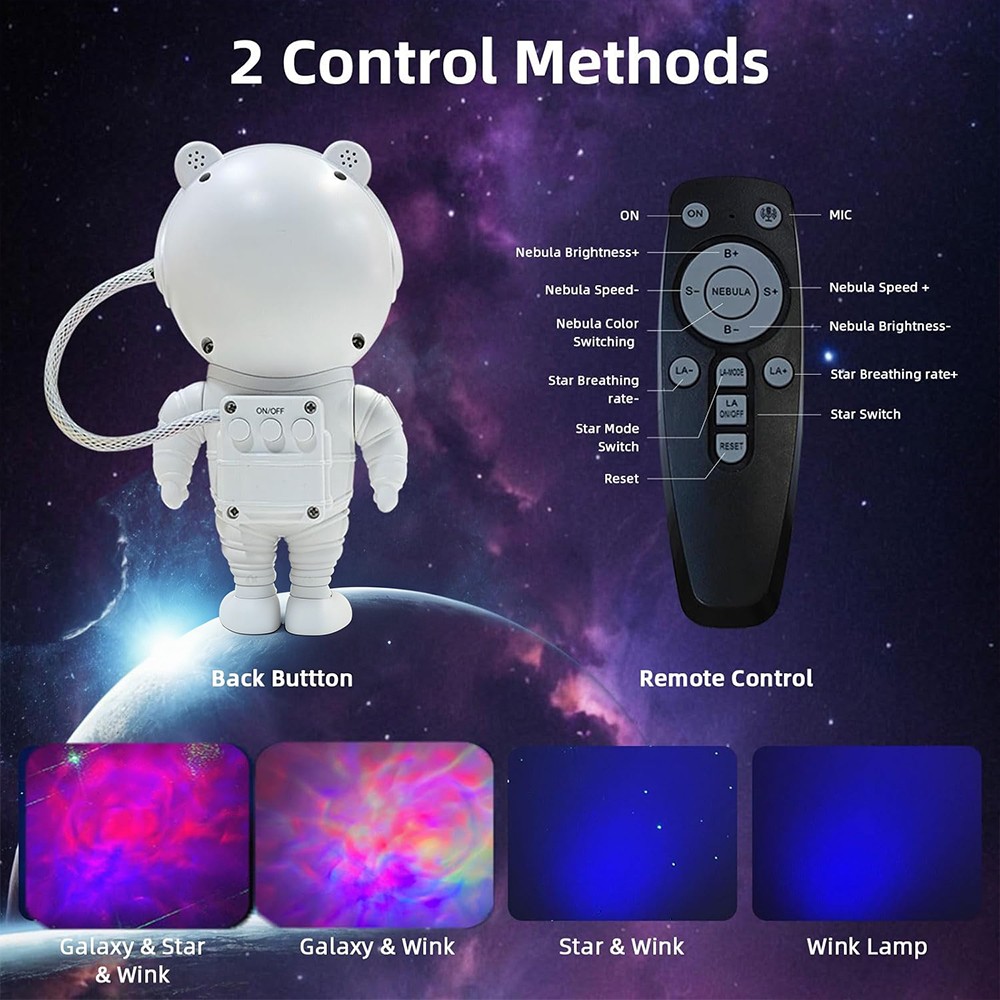 Astronaut Star Projector Galaxy Night Light 360°Adjustable with Timer and Remote